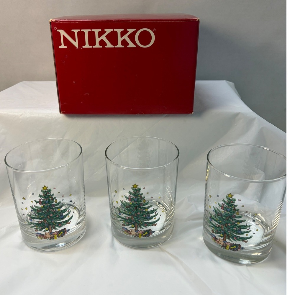 Nikko Christmastime Double Old Fashioned Glasses Set of 3 Christmas Tree Holiday